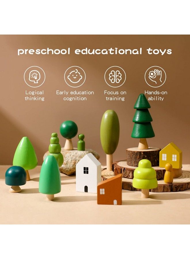 Promise Babe Wooden Tree Toys Montessori Wooden Blocks Stacking Toys For Toddlers Miniature Trees & House Various Sizes Woodland Creative Craft Home Decor - Image 4