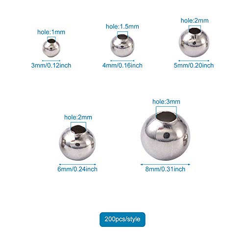 Mega Pet 1000pcs 304 Stainless Steel Round Beads Metal Smooth Rondelle Loose Spacer Ball Beads 3mm 4mm 5mm 6mm 8mm for DIY Jewelry Crafts Making Hole:1-3mm - Image 5