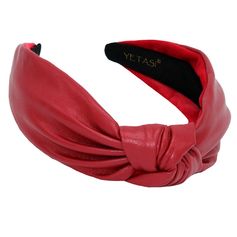 YETASI Headbands for Women Red Trendy Head bands for Womens Hair Faux Leather Knotted Headband for Girls Hair is a Classy Top Knot Womens Fashion Designer