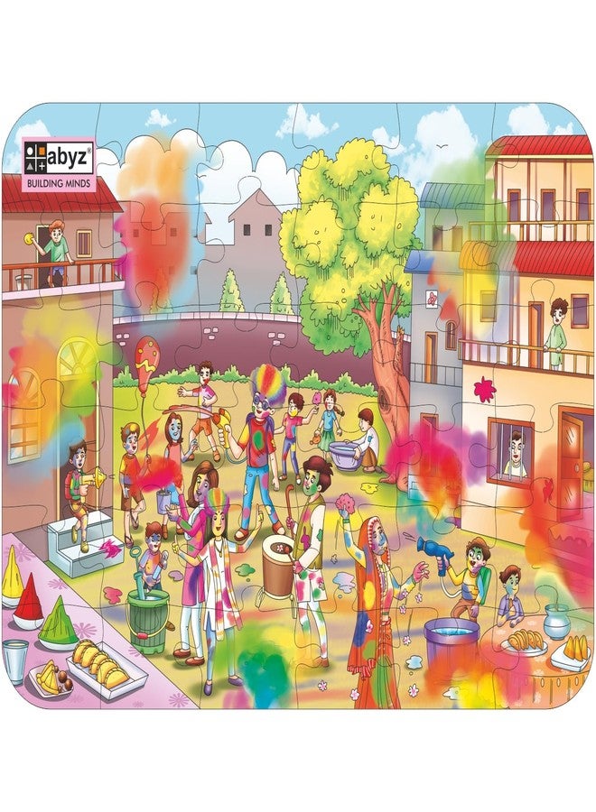 ABYZ Wooden Jigsaw Puzzle - Holi Playset for Fun Educational & Little Explorers, 36-Pieces Fun Games with Multicolor | Birthday Gift for (4-6 Years) Age Kids. - Image 1
