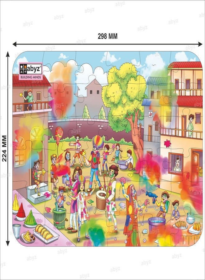 ABYZ Wooden Jigsaw Puzzle - Holi Playset for Fun Educational & Little Explorers, 36-Pieces Fun Games with Multicolor | Birthday Gift for (4-6 Years) Age Kids. - Image 2