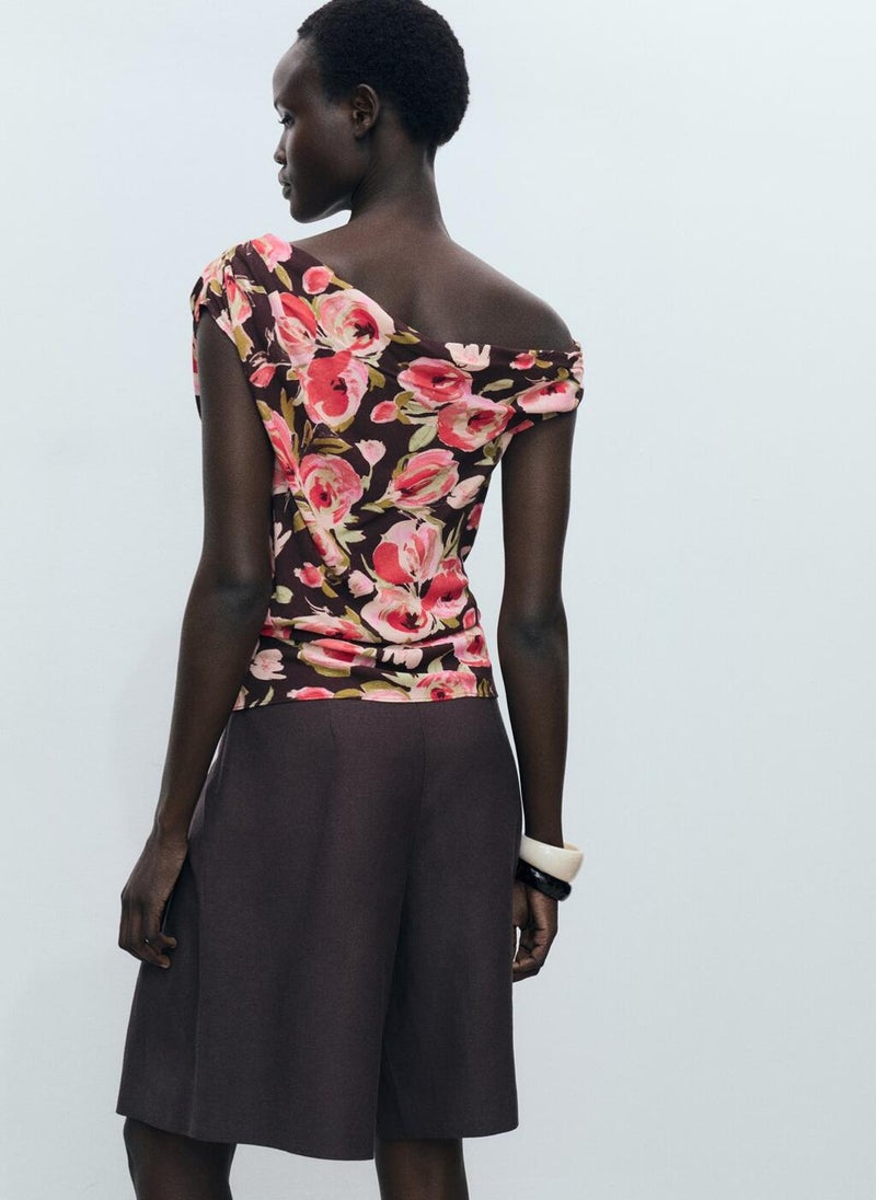 MANGO - Floral Blouse With Asymmetrical Neck - Image 1