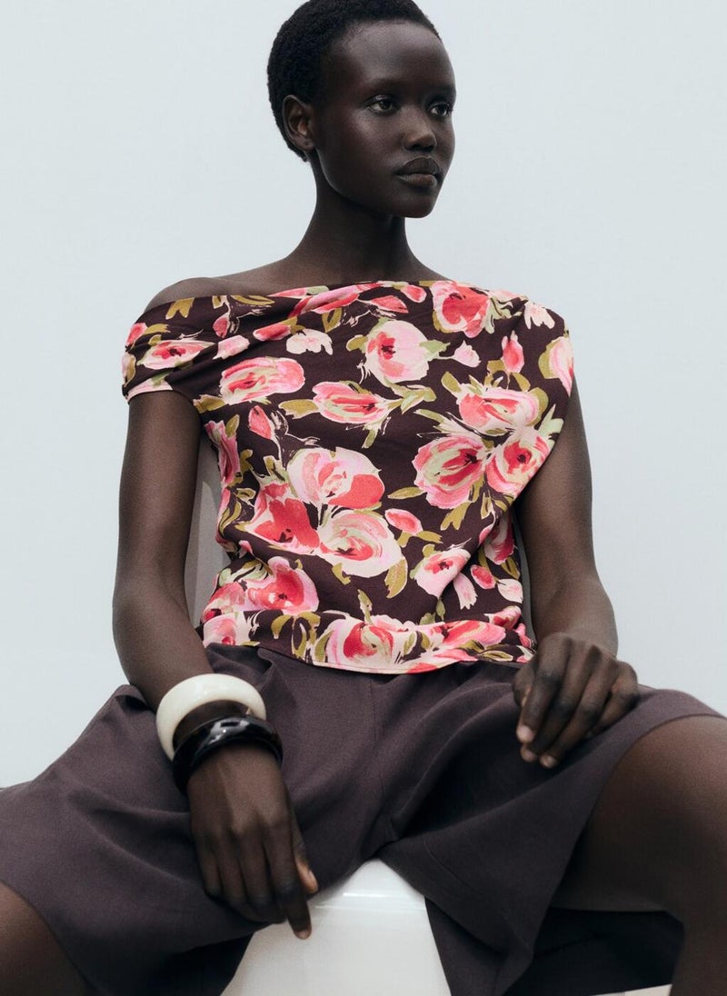 MANGO - Floral Blouse With Asymmetrical Neck - Image 1