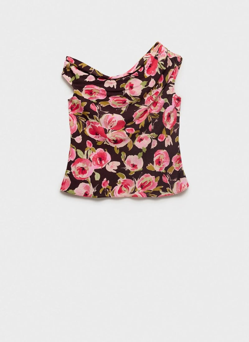 MANGO - Floral Blouse With Asymmetrical Neck - Image 1