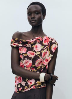 Floral Blouse With Asymmetrical Neck