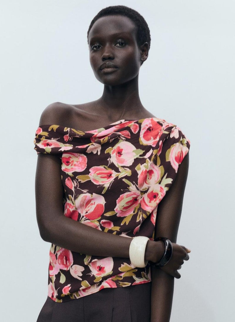 MANGO - Floral Blouse With Asymmetrical Neck - Image 1