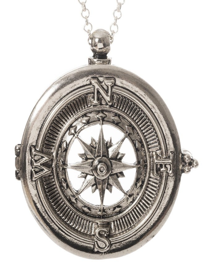 Artisan Owl Compass 4x Magnifying Glass Sliding Top Pendant Necklace, 30" (Silver Tone) - Image 1