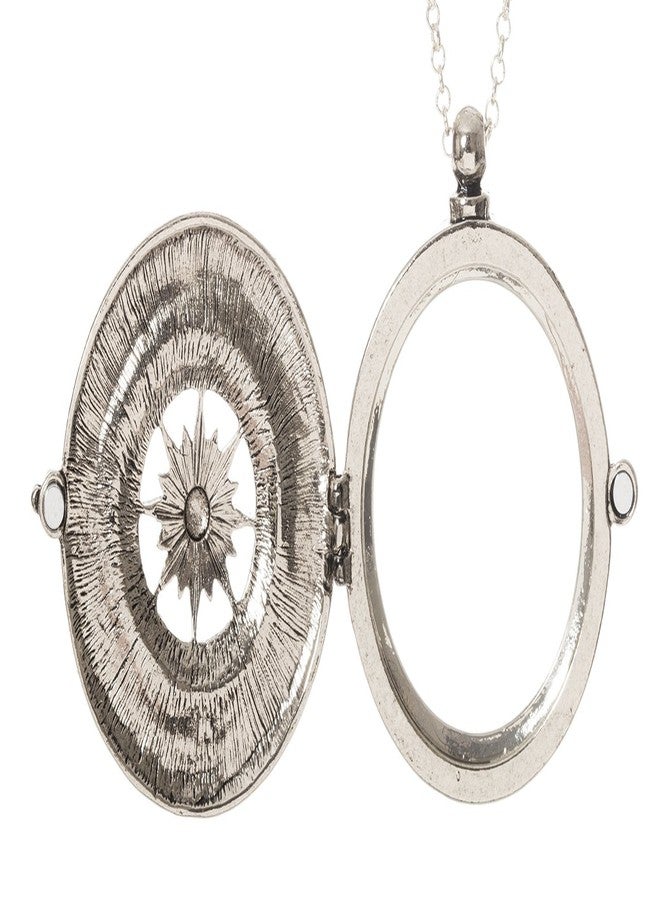 Artisan Owl Compass 4x Magnifying Glass Sliding Top Pendant Necklace, 30" (Silver Tone) - Image 2