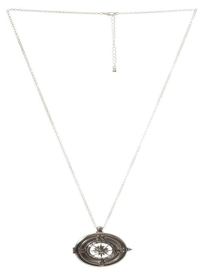 Artisan Owl Compass 4x Magnifying Glass Sliding Top Pendant Necklace, 30" (Silver Tone) - Image 3