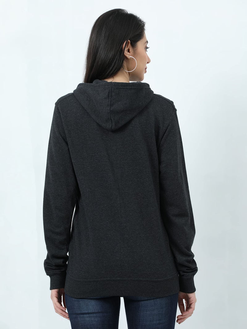Wafaa Women's Cotton Plain Hooded Neck Full Zipper Charcoal Melange Color Regular Fit Sweatshirt Hoodies with Kangaroo Pocket XXL Size - Image 2