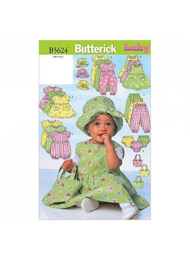 BUTTERICK PATTERNS BUTTERICK PATTERNS B5624 Infants' Dress, Jumper, Romper, Jumpsuit, Panties, Hat and Bag, Size NB0 (NB-S-M) - Image 1