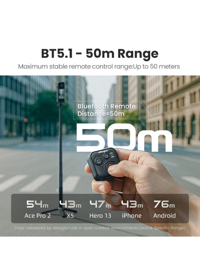 aMagisn جهاز تحكم عن بعد بلوتوث لكاميرات الحركة متوافق مع سلسلة Insta360 وHero، يدعم iOS وAndroid، مقاوم للماء، مدى طويل 50 متر، قابل للتثبيت المتعدد - Image 2