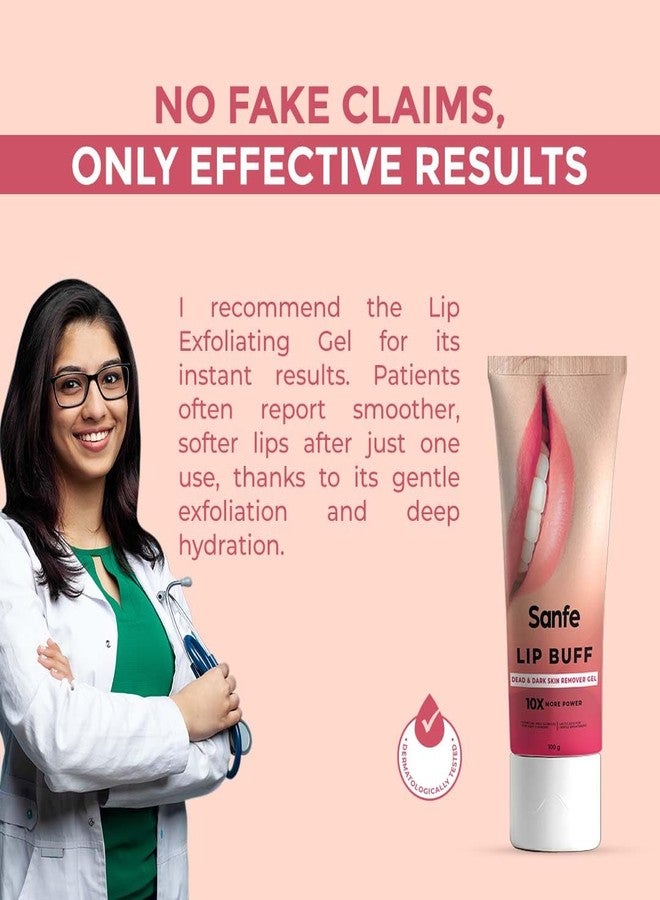 Sanfe Lip Exfoliating Gel for Dark & Dry Lips | Gently Removes Dead Skin | Hydrating, Non-Sticky Lip Scrub Gel | Soft, Pink & Smooth Lips | For Men & Women | With Hyaluronic Acid & Vitamin E, 100g - Image 4