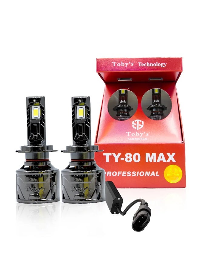 توبيز لمبات مصابيح أمامية LED للسيارة من توبيز TY80 MAX، قطعتان، قوة 80 واط، 8000 لومن، درجة حرارة اللون 6500 كلفن - H11 - Image 1