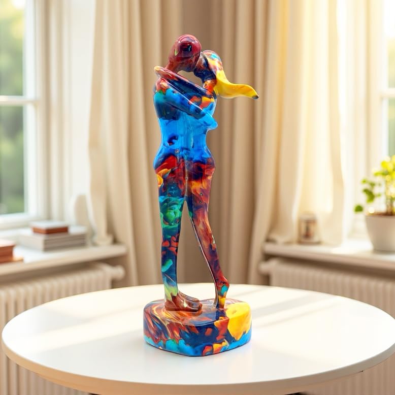 SHTWX 10.5 Inch Couple Sweethearts Lover Hug Kissing Statue Figurine Sculpture Resin Collectible Gifts for Office Home Decor Desk Accessories Decoration Figurines (Multicolor) - Image 5