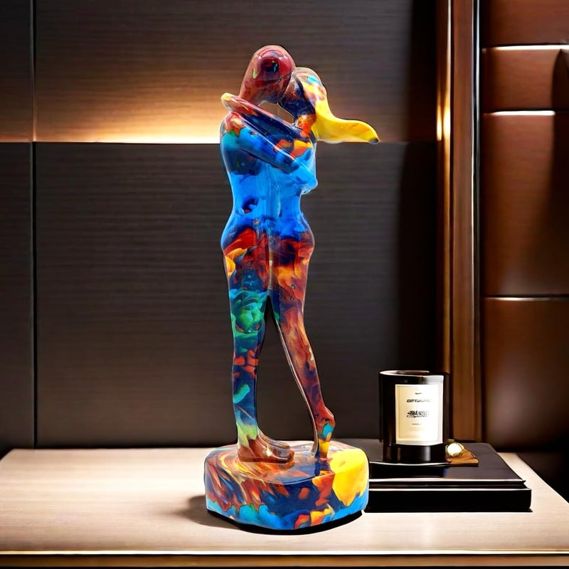 SHTWX 10.5 Inch Couple Sweethearts Lover Hug Kissing Statue Figurine Sculpture Resin Collectible Gifts for Office Home Decor Desk Accessories Decoration Figurines (Multicolor) - Image 1
