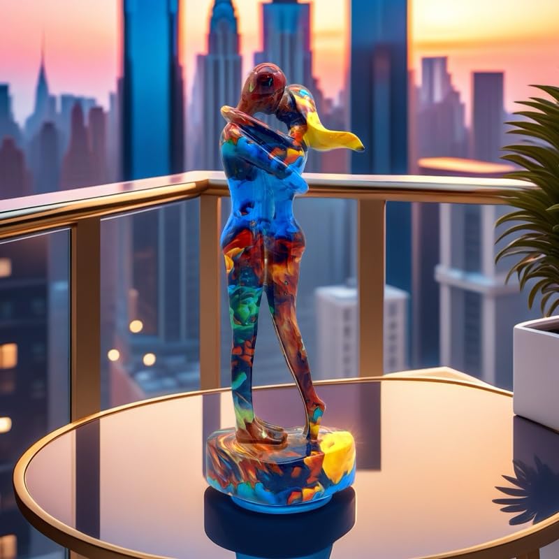 SHTWX 10.5 Inch Couple Sweethearts Lover Hug Kissing Statue Figurine Sculpture Resin Collectible Gifts for Office Home Decor Desk Accessories Decoration Figurines (Multicolor) - Image 4