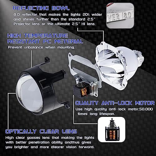 YUFANYA 2.5 Inch H1 8.1 Ver Bixenon Projector Lens High&Low Beam Function with Black Shrouds Mask,Fit for H1 H4 H7 Car Motorcycle Retrofit - Image 3
