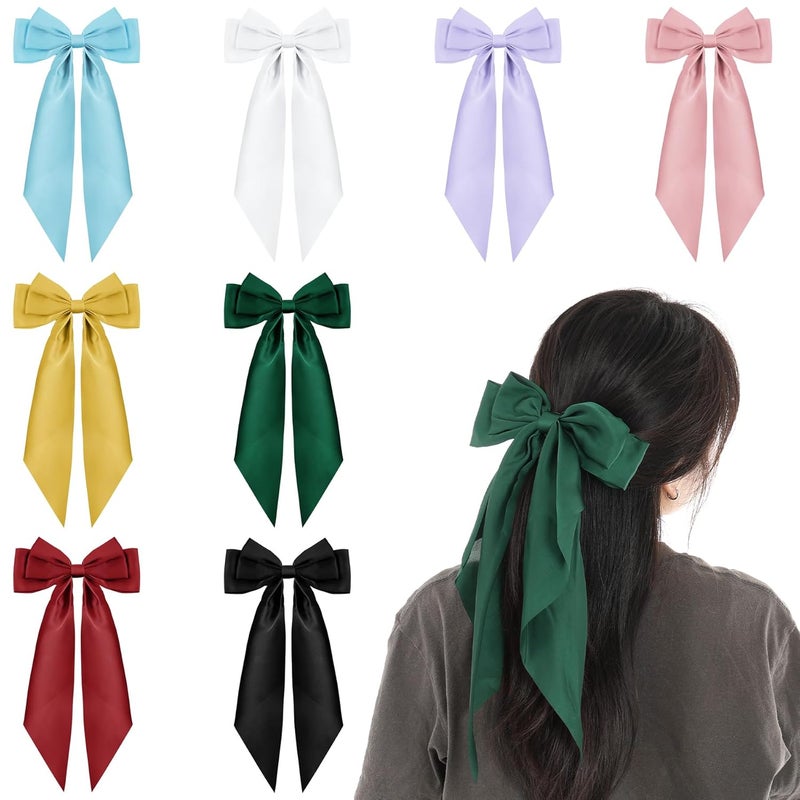 Nydotd Satin Oversized Hair Accessories  Big Silky Layered Bowknot Clips With Long Tails French Style Ribbon Barrettes for Women and Girls