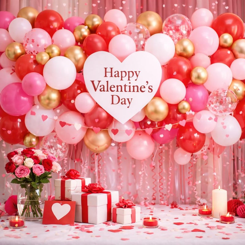 Beaumode Valentineâ€™s Day Balloon Arch Kit 137 Pcs Red Pink Rose Balloons Heart Bow Foil Balloons for Galentineâ€™s Day Love You Engagement Anniversary Party Backdrop Decorations (Red Pink Rose White) - Image 4