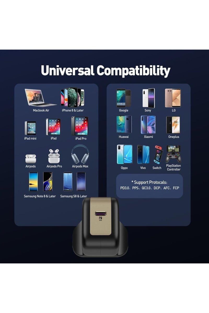 جودا شاحن جداري JODA DICE بقوة 30 واط منفذ تايب سي - اسود في ذهبي - Image 3