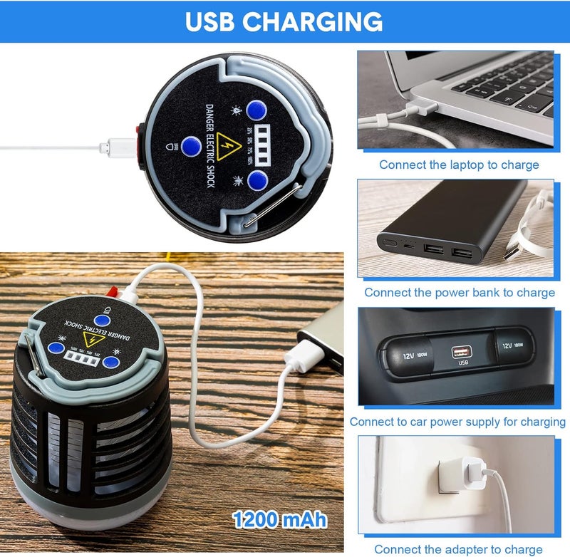 كيت ام اي بي حزمة 2 في 1 مبيد الحشرات USB قابل لإعادة الشحن قاتل البعوض المحمول مقاوم للماء طارد البعوض للاستخدام الخارجي والداخلي مصباح LED كشاف تخييم ضوء طوارئ SOS للمنزل والفناء الخلفي والباتيو (أسود) - Image 4