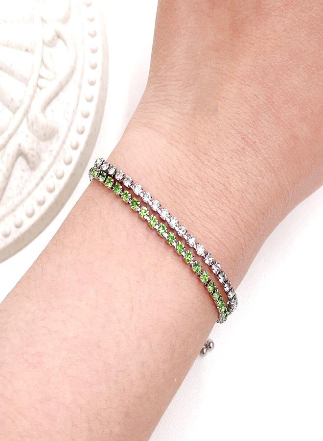 Tobestu Green & White Cubic Zirconia 2 Row CZ Tennis Bracelet Adjustable Slider Chain Crystal Eternity Ankle Bracelet for Women Y4239 (Green) - Image 2