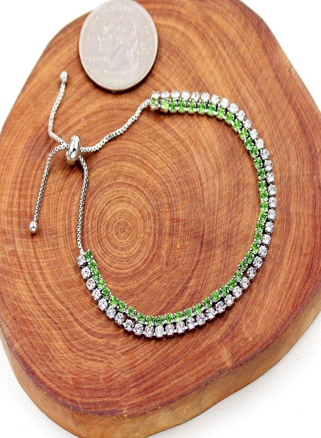 Tobestu Green & White Cubic Zirconia 2 Row CZ Tennis Bracelet Adjustable Slider Chain Crystal Eternity Ankle Bracelet for Women Y4239 (Green) - Image 5