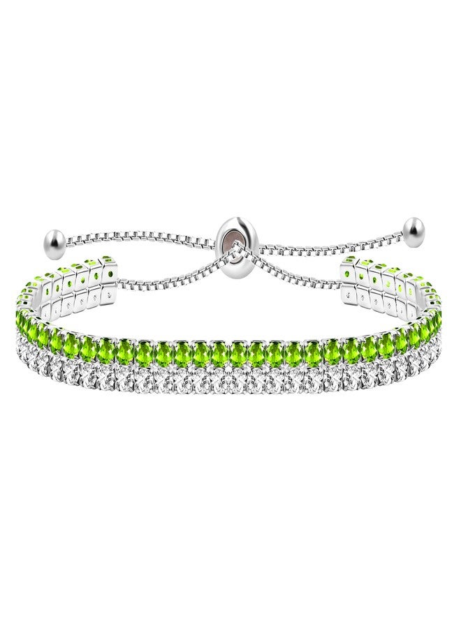 Tobestu Green & White Cubic Zirconia 2 Row CZ Tennis Bracelet Adjustable Slider Chain Crystal Eternity Ankle Bracelet for Women Y4239 (Green) - Image 1
