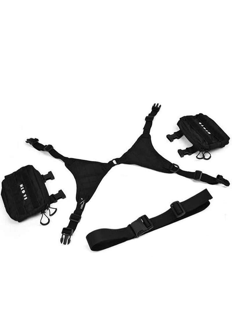 Excefore Unisex Black Chest Rig Bag, Streetwear Tactical Vest, Hip-hop Fashion Tactics Waist Pack, Functional Square Bag for Men and Women, Adjustable EDC Travel Chest Pack for Running, Hiking, Workouts  - Image 4