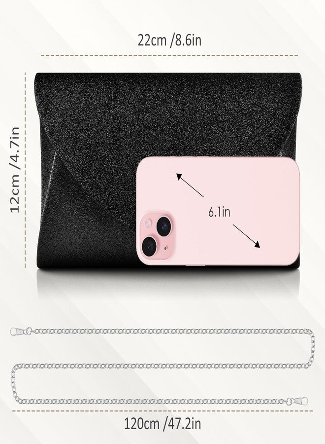 PACETAP Women's Evening Bag Clutch Purse, Glitter Party Wedding Handbag with Chain for Women Formal Wedding Party Cocktail Prom Dinner(Black) - Image 2