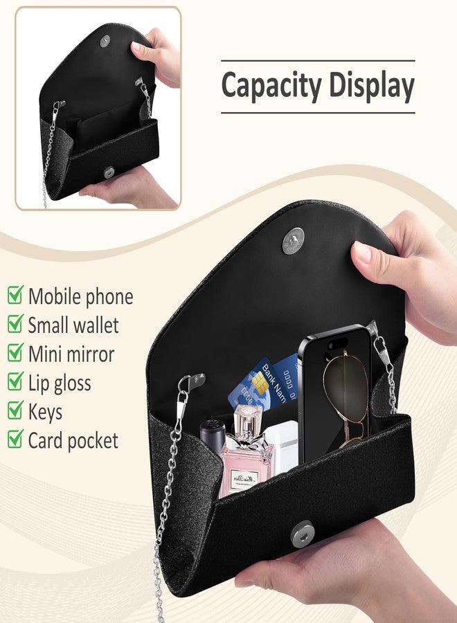 PACETAP Women's Evening Bag Clutch Purse, Glitter Party Wedding Handbag with Chain for Women Formal Wedding Party Cocktail Prom Dinner(Black) - Image 3