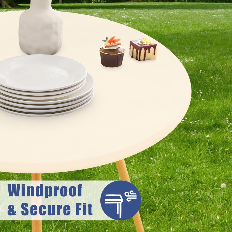 Moosfor Round Spandex Tablecloth, Elastic Fitted Waterproof Tablecloths for 45"-56" Tables, Stretch Washable Picnic Table Cover for Camping, Dining, Indoor and Outdoor, Beige - Image 3