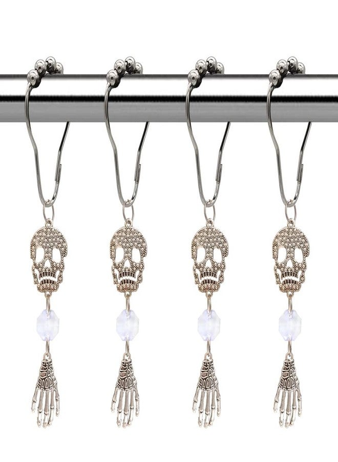 Skull Shower Curtain Rings Hooks for Gothic Bathroom Decor - Rustproof Stainless Steel Shower Curtain Hangers Set of 12 Silver Claw Skull Bathroom Decorative Pendants Set Accessories - Image 1