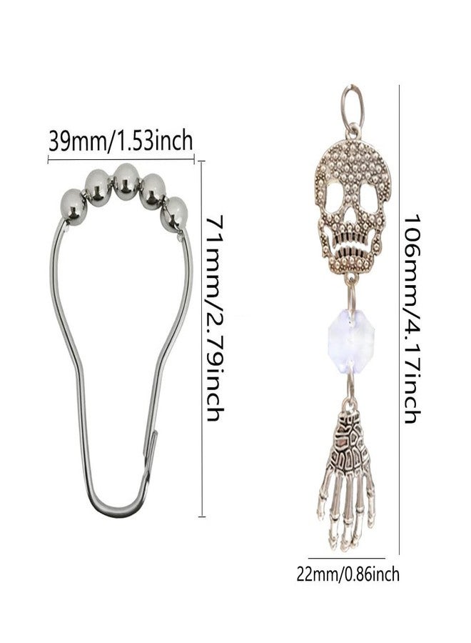 Skull Shower Curtain Rings Hooks for Gothic Bathroom Decor - Rustproof Stainless Steel Shower Curtain Hangers Set of 12 Silver Claw Skull Bathroom Decorative Pendants Set Accessories - Image 2