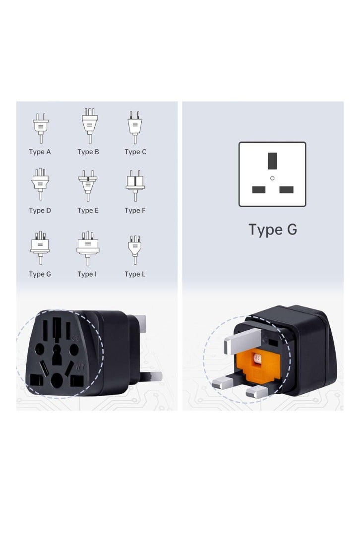 Chase Up World to UK Travel Adapter (3-Pack, Black) - Universal 3-Prong Power Converter, Transforms US/JP/AU/EU/CN plugs to UK - Grounded, Safe & Compact for All Devices, Includes 13A Fuse + 2 Spares - Image 3