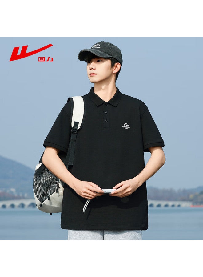 Pull Back Warrior Short Sleeve T-shirt Men's Summer Breathable Turn-down Collar Polo Shirt Quick-drying Ice Silk Sports Casual Top Men Black 4XL - Image 1