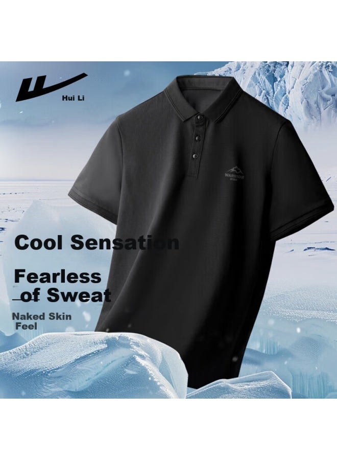 Pull Back Warrior Short Sleeve T-shirt Men's Summer Breathable Turn-down Collar Polo Shirt Quick-drying Ice Silk Sports Casual Top Men Black 4XL - Image 2