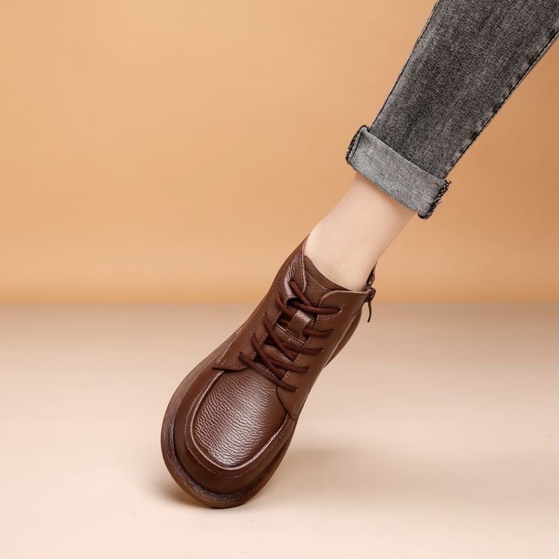 Genuine Leather Wool Short Boots Boots Flat Mother Fleece-Lined Vintage Non-Slip Martin - Image 1