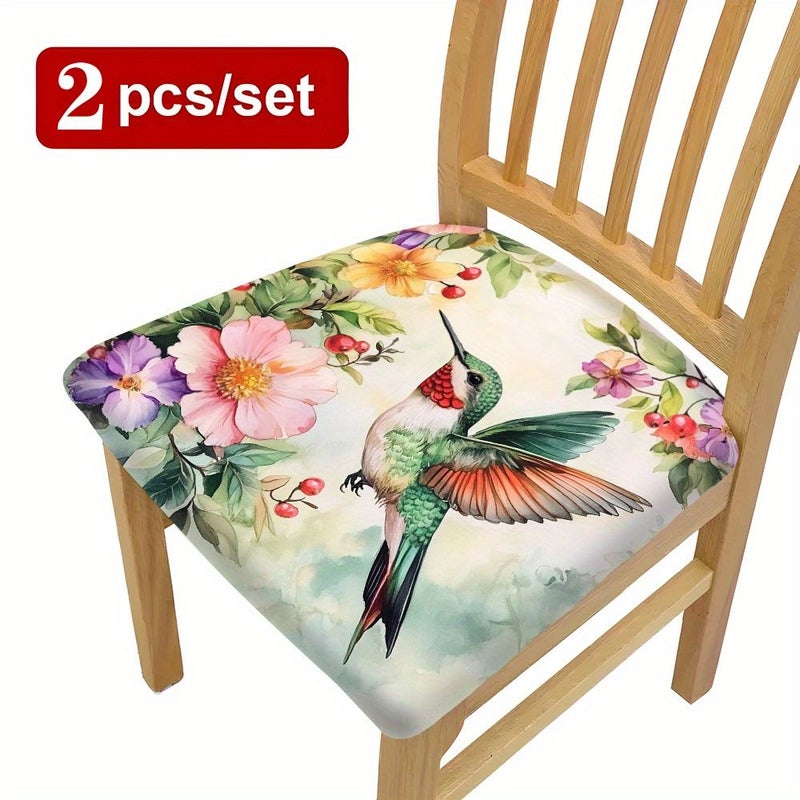 6pcs Modern Floral Hummingbird Print Elastic Stretchable Washable Chair Cushion Covers For Kitchen Dining Living Room Chairs All Season Home Decor Snug Fit Seat Pads - Image 1