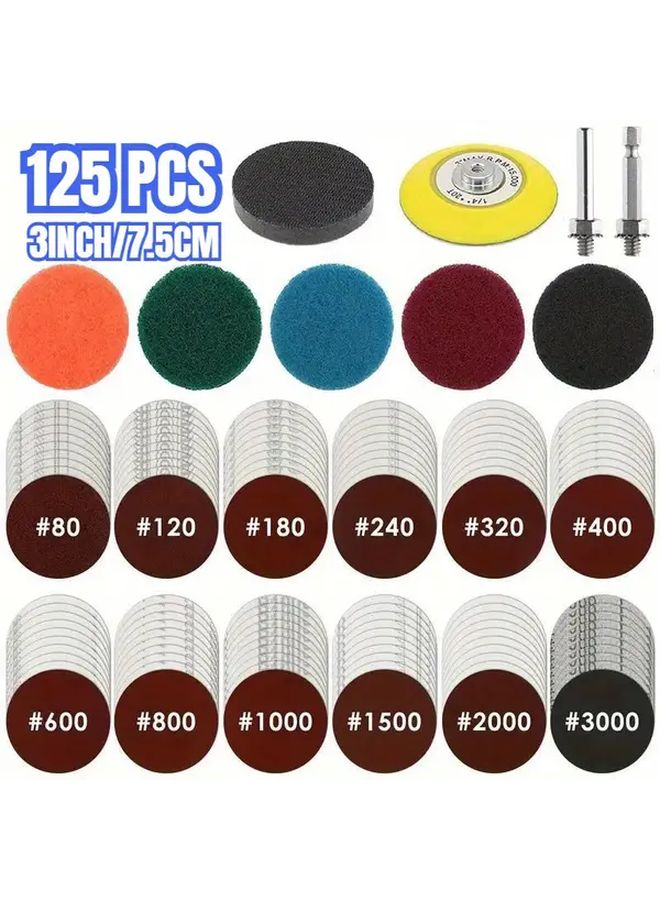 125 Pcs 3 Inch Sanding Pad Set 80 3000 Grit For Metal Wood Glass Polishing - Image 2