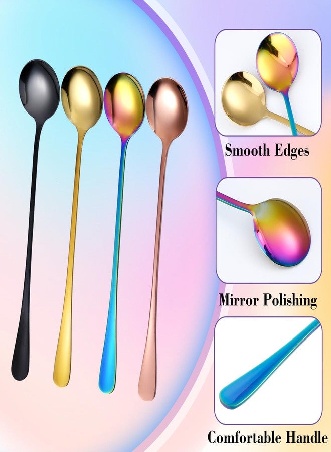 Vabrloy 8 Pieces Iced Tea Spoons, 7.3 Inch Long Handle Ice Cream Spoon, Stainless Steel Cocktail Stirring Spoons, Mixing Spoon for Cocktail Stirring Coffee Milkshake Ice Cream - Image 3