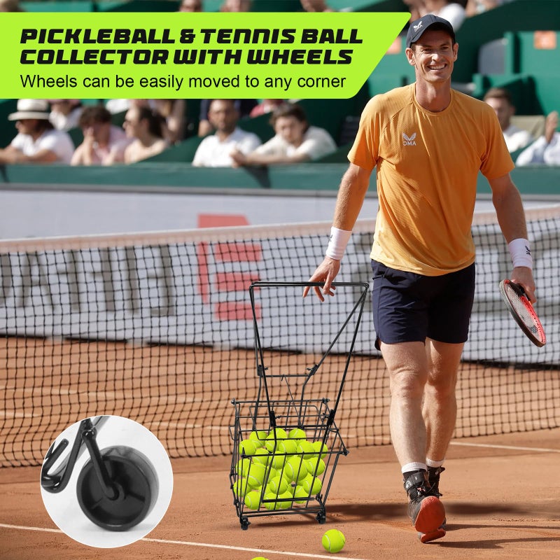 ParseBio Portable Pickleball Tennis Ball Collector with Wheel, 90 Tennis Balls Capacity, Pickleball Retriever Basket Carrier Gatherer Picker Hopper Container for Picking and Storage Training Tool for Ball - Image 4