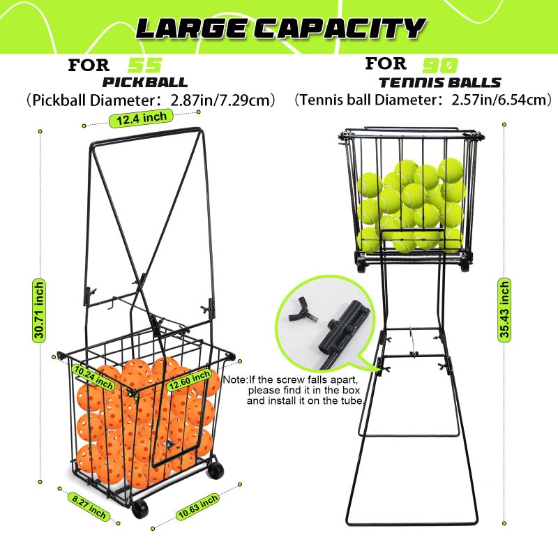 ParseBio Portable Pickleball Tennis Ball Collector with Wheel, 90 Tennis Balls Capacity, Pickleball Retriever Basket Carrier Gatherer Picker Hopper Container for Picking and Storage Training Tool for Ball - Image 3