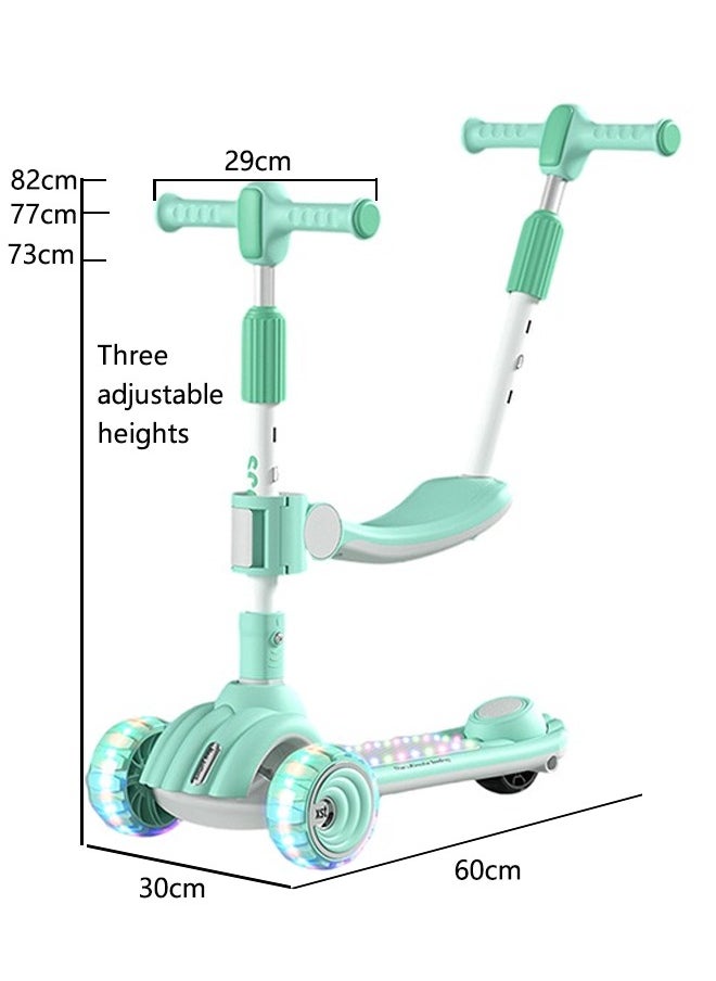 Beauenty - 3 in 1 Scooter for Kids,Kids Balance Bike with 5 Wheels with Foldable & Height Adjustable Handle for Boy Girl Age 1-14 Year Lean to Steer,Non-Slip Deck,Scooter for Toddler with LED Light Wheel - Image 1
