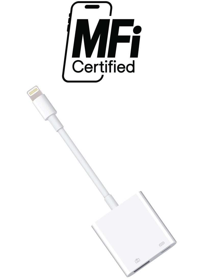 erorex Lightning to USB Camera Adapter with Charging Port Lightning Female USB OTG Cable Adapter for Select iPhoneiPad Models Support Connect Camera Card Reader USB Flash Drive MIDI Keyboard White - Image 1