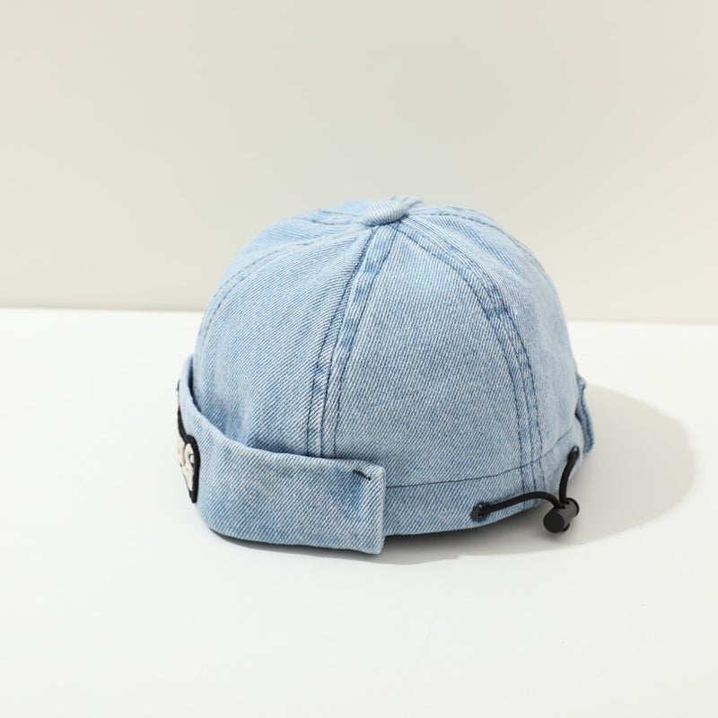 Childrens Melon Hat Blue Soft Comfortable Fabric with Velvet Lining - Breathable Adjustable Elastic Design - Lightweight 72 Grams Cowboy Hat for Spring Autumn Winter Daily Wear - Image 3
