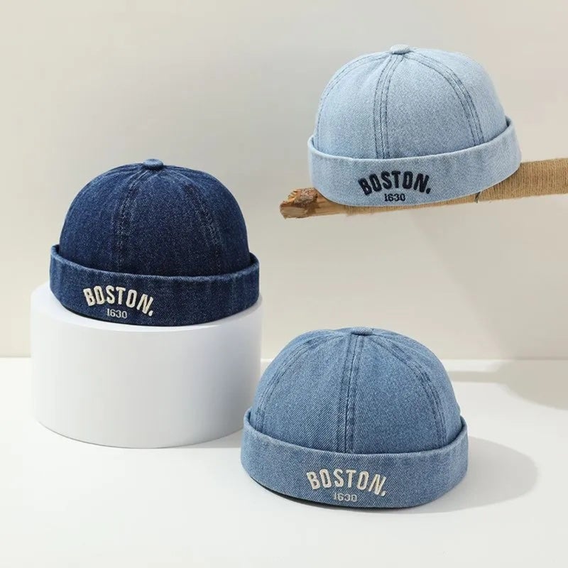 Childrens Melon Hat Blue Soft Comfortable Fabric with Velvet Lining - Breathable Adjustable Elastic Design - Lightweight 72 Grams Cowboy Hat for Spring Autumn Winter Daily Wear - Image 5