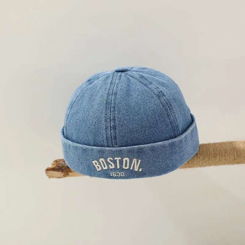 Childrens Melon Hat Blue Soft Comfortable Fabric with Velvet Lining - Breathable Adjustable Elastic Design - Lightweight 72 Grams Cowboy Hat for Spring Autumn Winter Daily Wear - Image 1