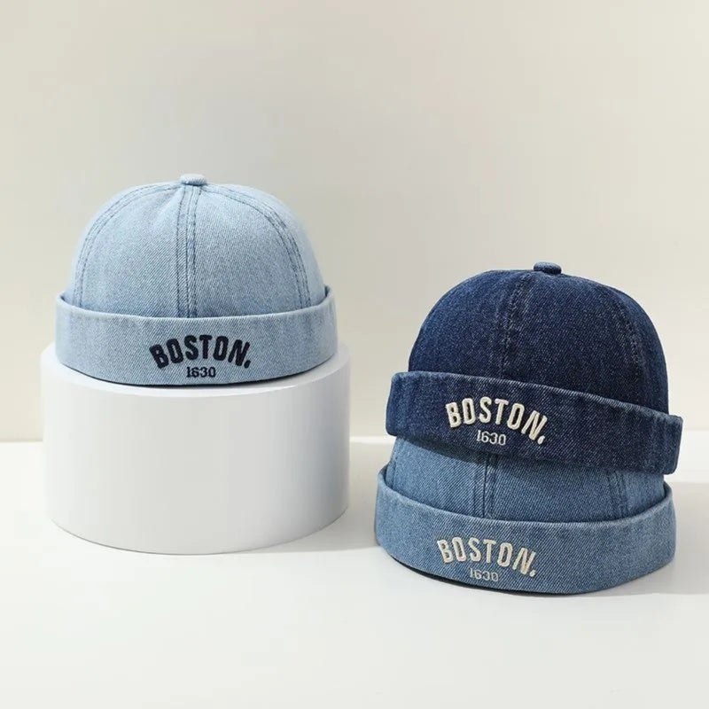 Childrens Melon Hat Blue Soft Comfortable Fabric with Velvet Lining - Breathable Adjustable Elastic Design - Lightweight 72 Grams Cowboy Hat for Spring Autumn Winter Daily Wear - Image 4